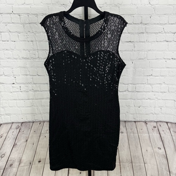 Express Black Sequin Lace Party Dress Size Large - Picture 1 of 5